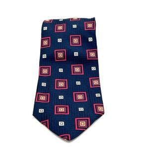 Hart Schaffner Marx 100% Silk Hand Tailored‎ Mens Necktie Blue Red Square 4W 58L